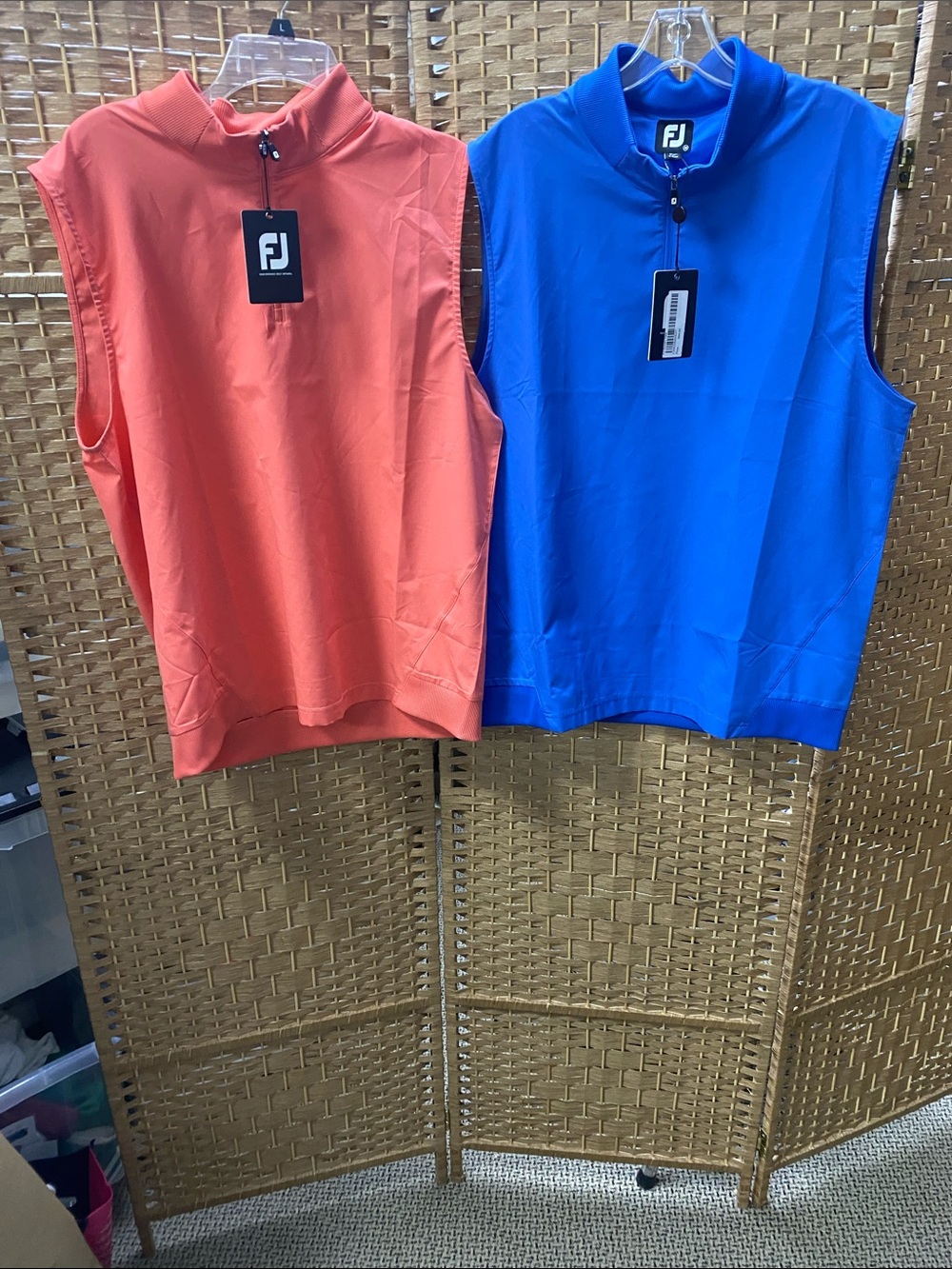 FootJoy Coral and Royal Blue Sleeveless Half-Zip Golf Tops